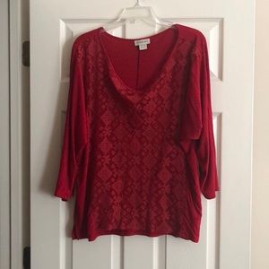 Red Ariat XXL Lace Front Mid length sleeve top